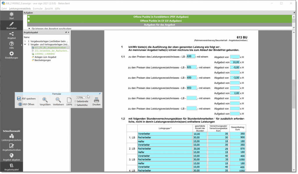 Zeitverträge im Bieterclient ava-sign 2021